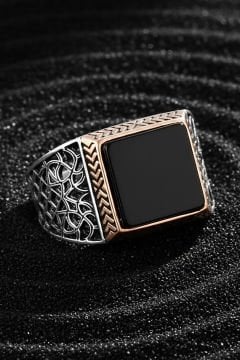 Kare Model Oniks Taşlı Gümüş Yüzük