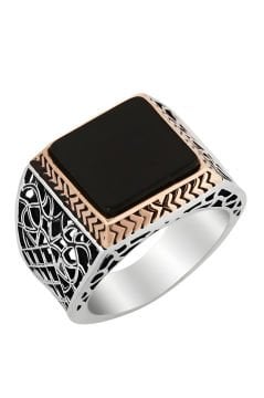 Kare Model Oniks Taşlı Gümüş Yüzük