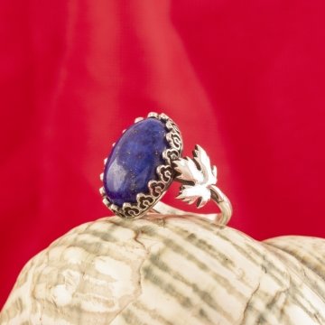Çınar Yaprağı Lapis Taşlı El İşi Gümüş Yüzük