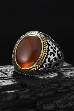 Akik Taşlı Gümüş Erkek Yüzük