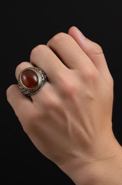 Akik Taşlı Gümüş Erkek Yüzük