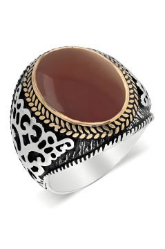 Akik Taşlı Gümüş Erkek Yüzük