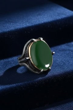 Büyük Boy Pençe Model Yeşil Akik Taşlı Yüzük