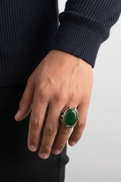 Büyük Boy Pençe Model Yeşil Akik Taşlı Yüzük