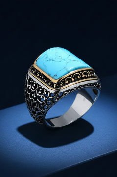Sarmaşık İşlemeli Firüze Taşlı Gümüş Yüzük