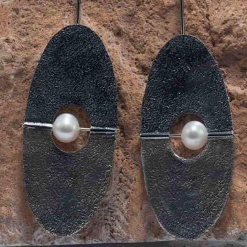 İncili Oval Gümüş Küpe