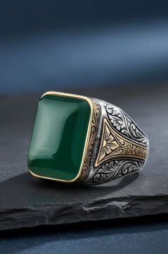 Yeşil Akik Taşlı Gümüş Yüzük
