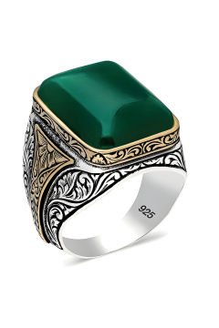 Yeşil Akik Taşlı Gümüş Yüzük