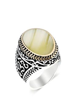 Sedef Taşlı Gümüş Erkek Yüzük