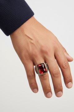 Kırmızı Zirkon Taşlı Gümüş Yüzük