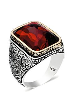 Kırmızı Zirkon Taşlı Gümüş Yüzük