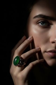 Kurdele Model Yeşil Akik Taşlı El İşi Gümüş Yüzük