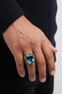 Mavi Zirkon Taşlı Gümüş Yüzük