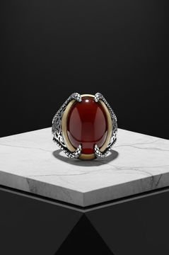 Pençe Model Akik Taşlı Gümüş Yüzük