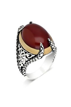 Pençe Model Akik Taşlı Gümüş Yüzük