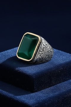 Yeşil Akik Taşlı Gümüş Yüzük
