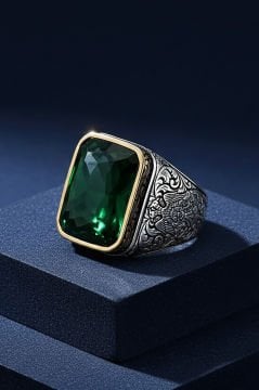 Yeşil Zirkon Taşlı Gümüş Yüzük