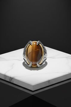 Pençe Model Kaplangözü Taşlı Gümüş Yüzük