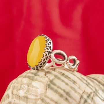 Sonsuzluk Model Sarı Akik Taşlı El İşi Yüzük