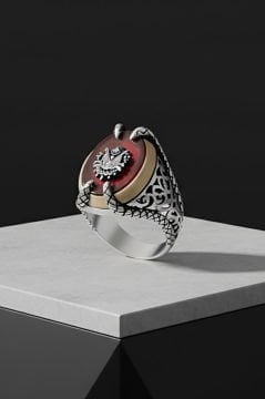 Pençe Model Akik Taş Üzeri Devlet Arması Yüzük