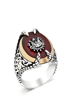 Pençe Model Akik Taş Üzeri Devlet Arması Yüzük