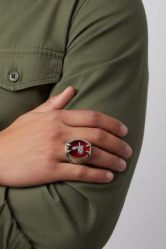 Pençe Model Akik Taş Üzeri Tuğra Gümüş Yüzük