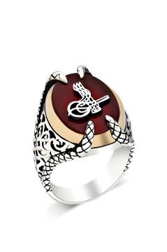 Pençe Model Akik Taş Üzeri Tuğra Gümüş Yüzük