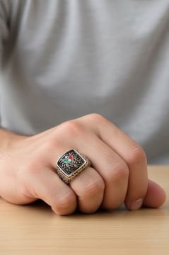 Kalem İşlemeli Devlet Arması Model Taşsız Yüzük