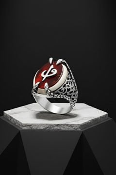 Pençe Model Akik Taş Üzeri Vav Elif Yüzük