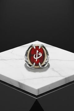Pençe Model Akik Taş Üzeri Vav Elif Yüzük