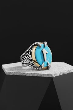 Pençe Model Firüze Taşı Üzerine Elif Gümüş Yüzük