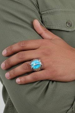 Pençe Model Firüze Taşı Üzerine Elif Gümüş Yüzük