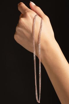 Gurmet Model Gümüş Zincir 3,75 mm Genişlik 55 Cm - Rose Rengi