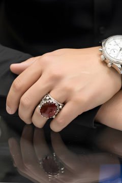 Akik Taşlı El İşi Gümüş Yüzük