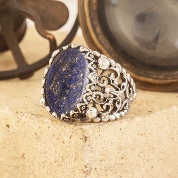 Lapis Lazuli Taşlı El İşi Gümüş Yüzük