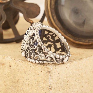 Lapis Lazuli Taşlı El İşi Gümüş Yüzük