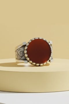 Akik Taşlı Payidar Model Gümüş Yüzük