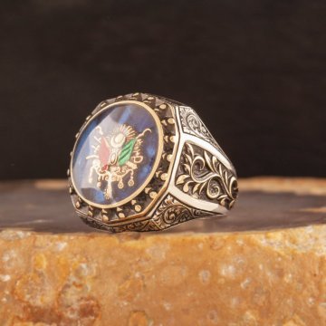 Devlet Arması Mineli Gravür Sarmaşık Model Yüzük