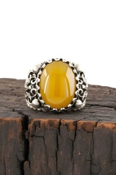 Sarı Akik Taşlı El İşi Gümüş Yüzük