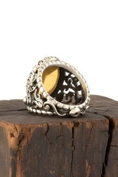 Sarı Akik Taşlı El İşi Gümüş Yüzük