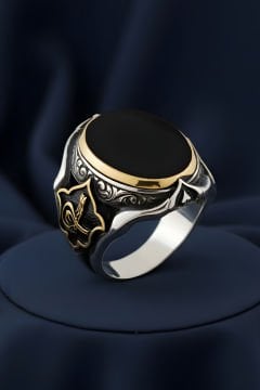 Küçük Boy Zambak Model Oniks Taşlı Gümüş Yüzük