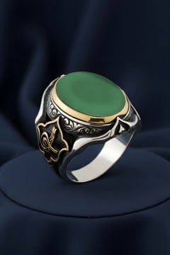 Küçük Boy Zambak Model Yeşil Akik Taşlı Yüzük