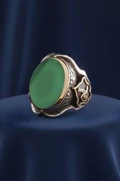 Küçük Boy Zambak Model Yeşil Akik Taşlı Yüzük