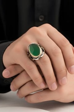 Küçük Boy Zambak Model Yeşil Akik Taşlı Yüzük
