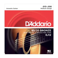 DADDARİO EJ12 80/20 BRONZE MEDİUM TAKIM TEL AKUSTİK GİTAR TELİ 013-056