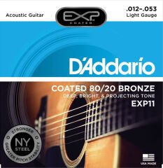 DADDARİO EXP11 COATED 80/20 BRONZE LİGHT TAKIM TEL AKUSTİK GİTAR TELİ 012-053