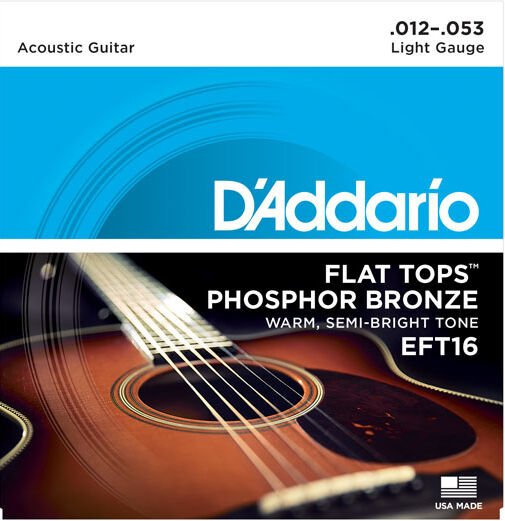 DADDARİO EFT16 FLAT TOPS PHOSPHOR BRONZE LİGHT TAKIM TEL AKUSTİK GİTAR TELİ 012-053
