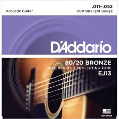 DADDARİO EJ13 80/20 BRONZ CUSTOM LİGHT AKUSTİK GİTAR TELİ 011-052