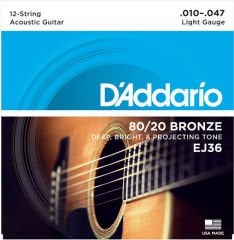 DADDARİO EJ36 BRONZE LİGHT TAKIM TEL 12 TELLİ AKUSTİK GİTAR TELİ 010-047