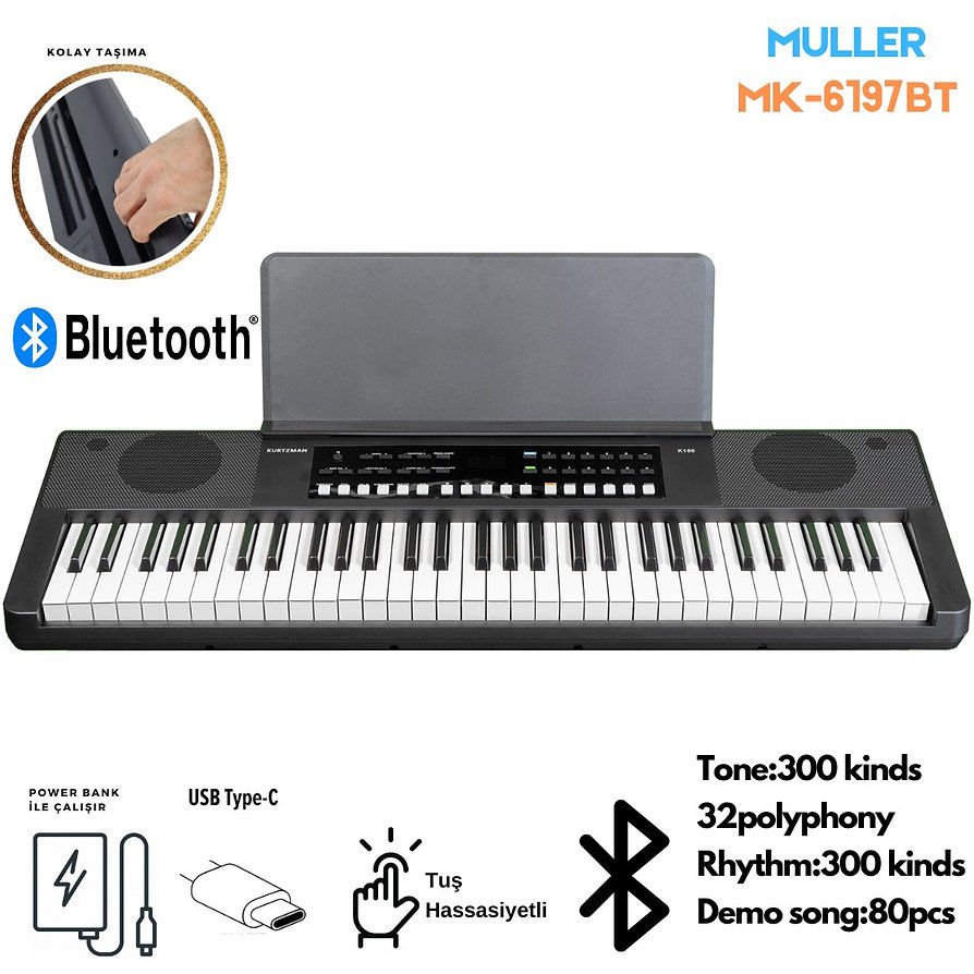 MÜLLER MK-6197BT 61 TUŞ ORG TUŞ HASSASİYETLİ (BLUETOOTH ÖZELLİKLİ)